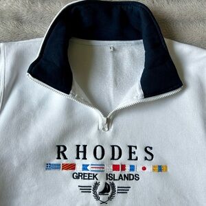 NWOT White Rhodes Greek Islands Quarter-Zip Embroidered Pullover Sweatshirt SML